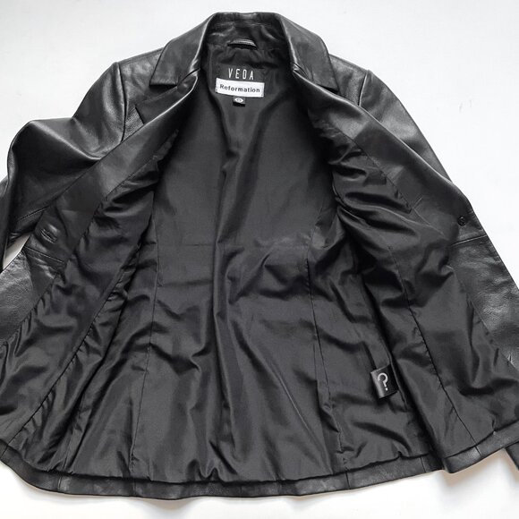 Reformation Veda Bowery Leather Blazer Black Size XS - Picture 7 of 14